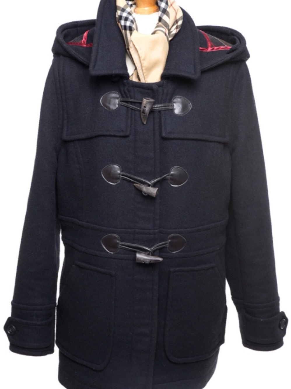 Barbour Navy Wool Toggle Peacoat with Tartan Plaid Lining